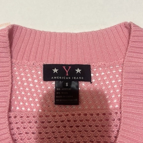 AMERICAN JEANS WOOL BLEND PINK KNITTED SWEATER WIDE NECK THREE QUARTERS SLEEVE S - Picture 4 of 4